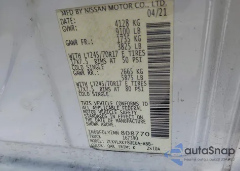 2021 Nissan Nv Cargo Nv2500 Hd Sv High Roof V6 from USA, damaged, VIN 1N6BF0LY2MN808770
